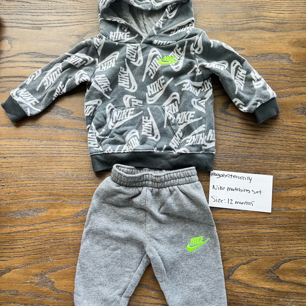 Nike Gray and Green Infant Hoodie Set